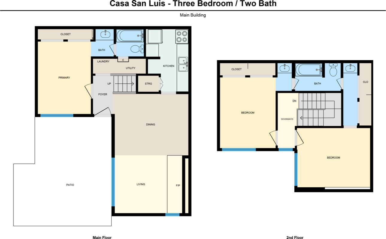 C1 floor plan - 3 bed 2 bath - 1,288 sq ft